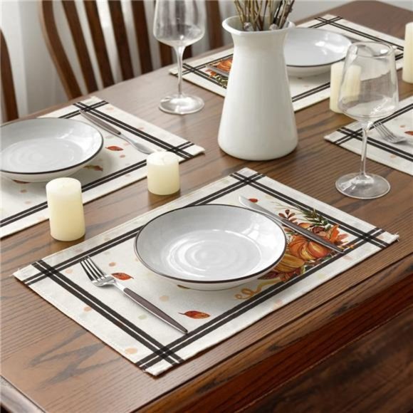 Set of 4 Pumpkins Mushrooms Leaves Placemat for Dining Table, 12 x 18 Inch - Picture 5 of 6